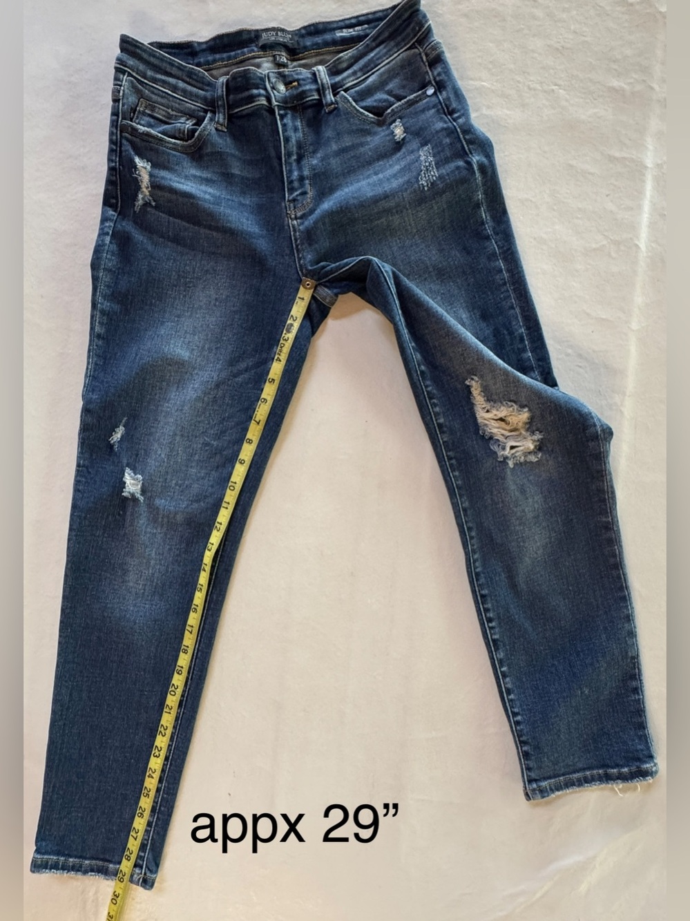 Judy Blue Destroyed Cuffed Mid-Rise Slim Fit Jeans Cuffed or Uncuffed (7/28) - Picture 9 of 15